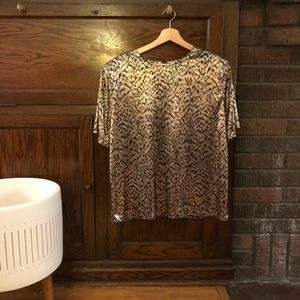 Vintage 80’s liquid cheetah print metallic gold tee Large W's
